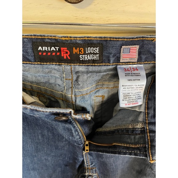 Ariat FR M3 Loose Straight Leg Jeans Mens 34x34 Flame Resistant Work Denim Blue - Picture 4 of 5